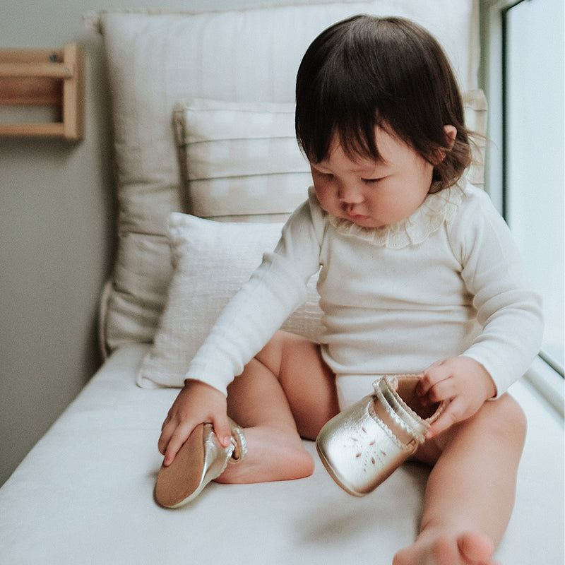 baby in purebaby organic mary jane light gold shoe pre walker baby shoes