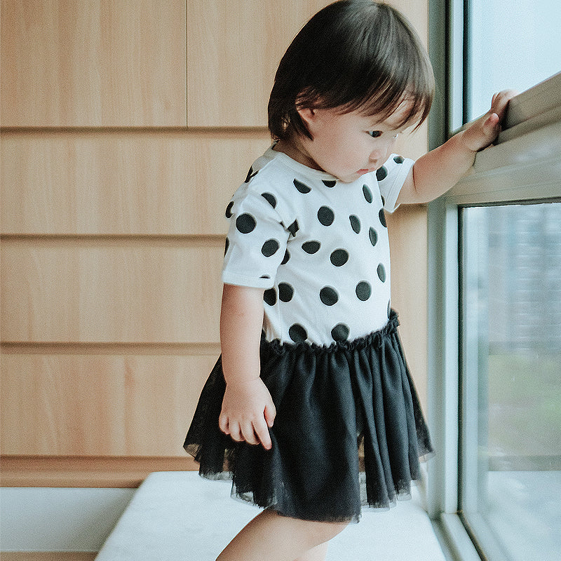 baby girl in black dots spot tutu dress organic cotton baby clothes