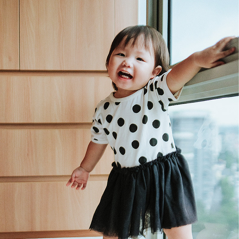 baby girl in black dots spot tutu dress organic cotton baby clothes