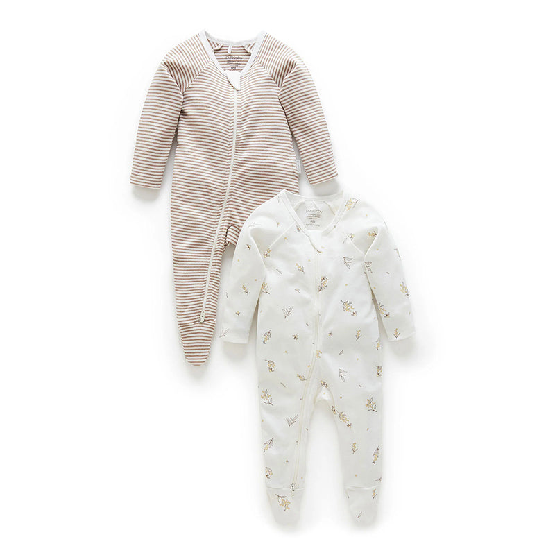 purebaby zip growsuit wattle bee