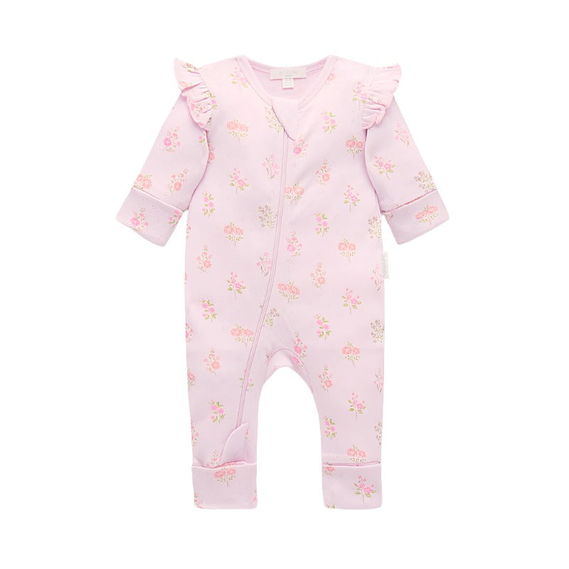 purebaby aster floral zip growsuit baby girl