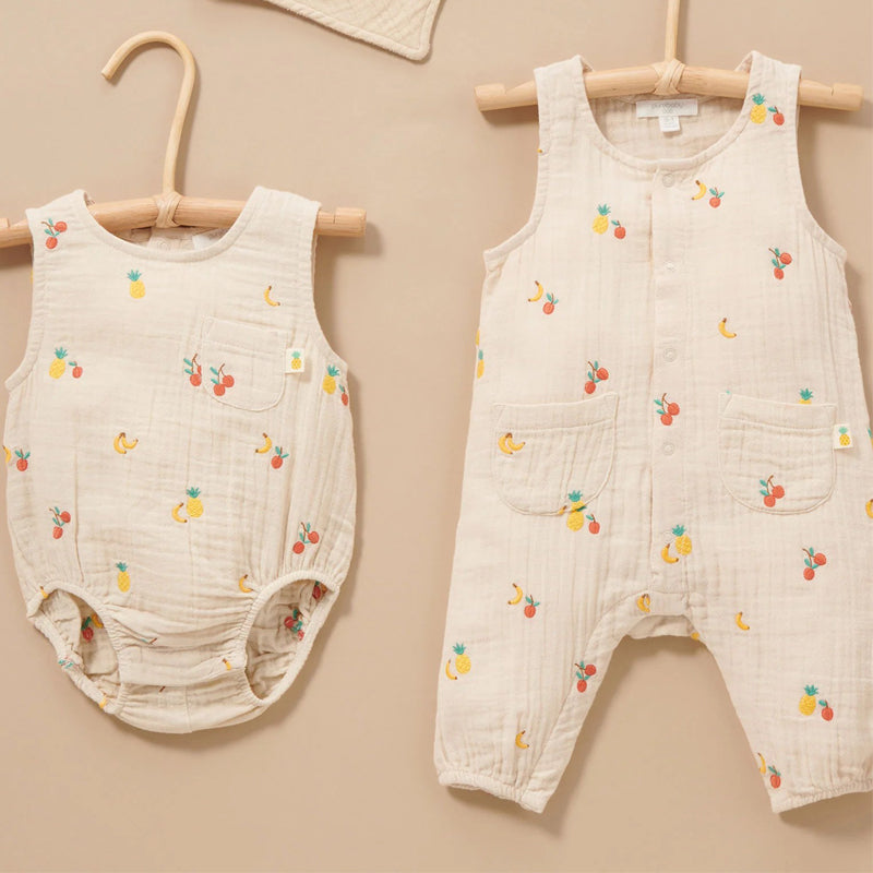 purebaby crinkle bodysuit fruits baby romper