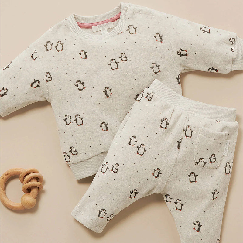 purebaby penguin velour track set baby travel pyjama