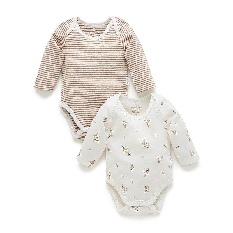 Easy Neck L/S Bodysuit Vanilla Wattle Bee (Pack of 2)