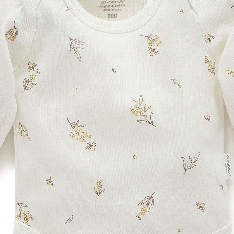 Easy Neck L/S Bodysuit Vanilla Wattle Bee (Pack of 2)