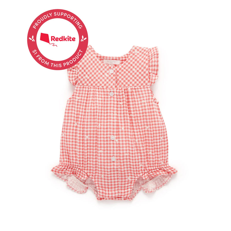 purebaby organic Festive Bodysuit Gingham Star Broderie organic cotton baby clothes