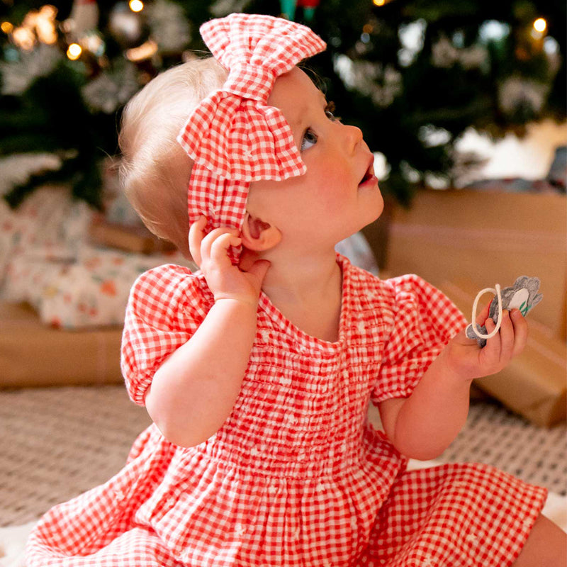 purebaby organic festive bow headband gingham star baby headband christmas