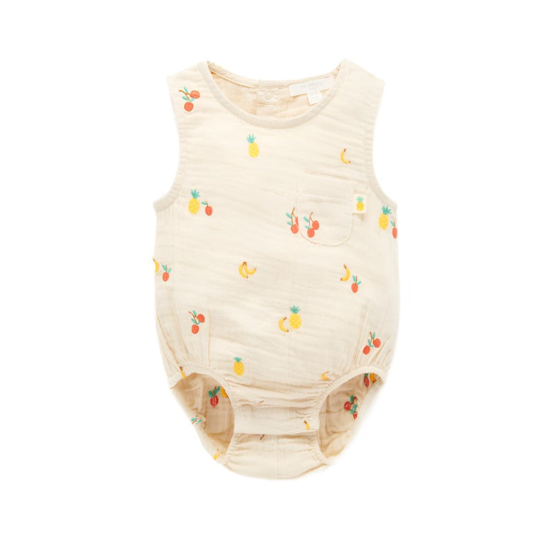 purebaby crinkle bodysuit fruits baby romper