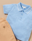 purebaby knitted polo shirt blue baby kids shirt