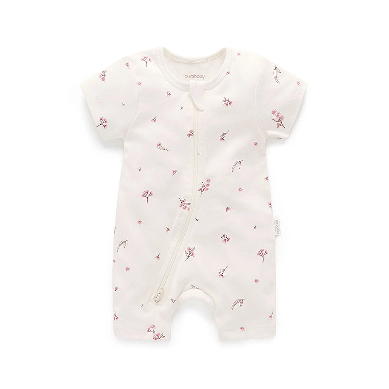 purebaby organic blossom short zip growsuit organic cotton baby clothes