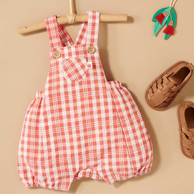 purebaby organic festive gingham overall red baby first christmas clothes