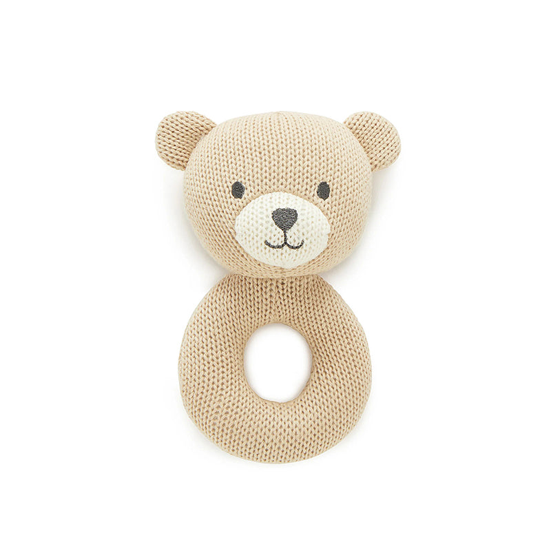 purebaby organic knitted bear rattle newborn baby toy