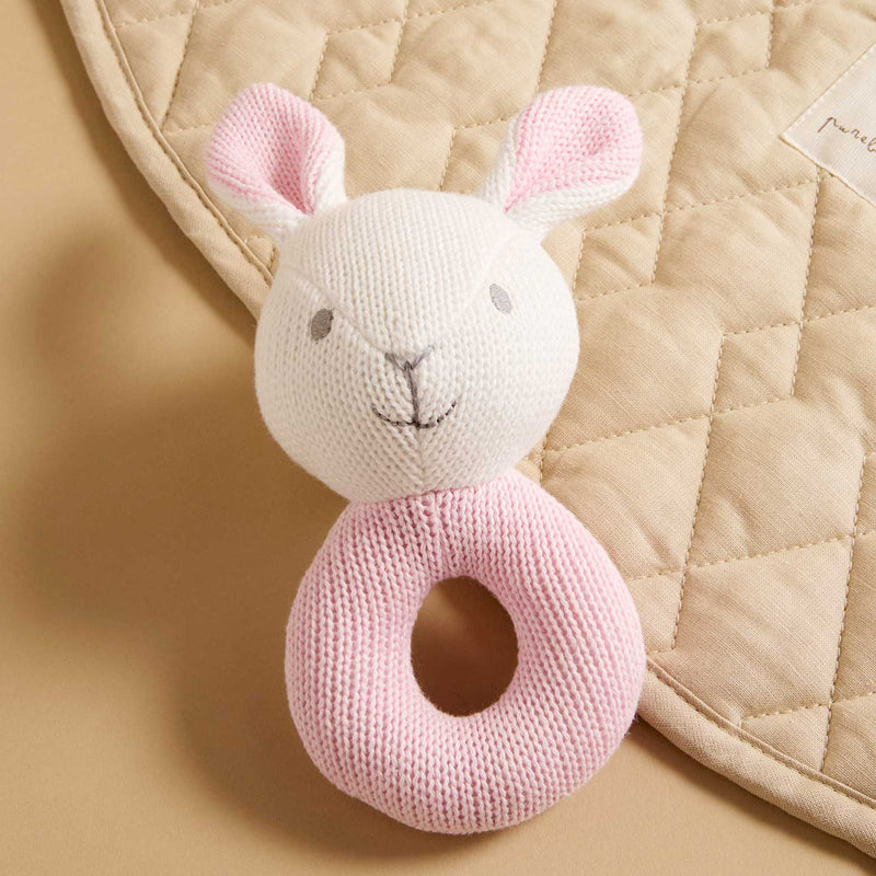 purebaby organic knitted rabbit rattle newborn baby toy