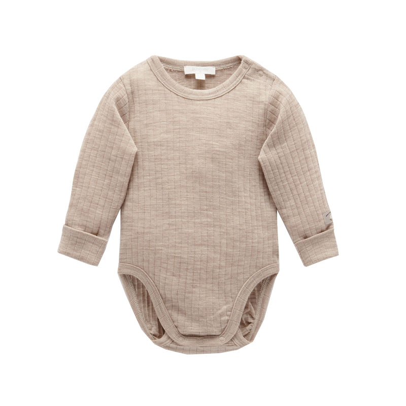 purebaby organic merino wool bodysuit beige baby travel bodysuit