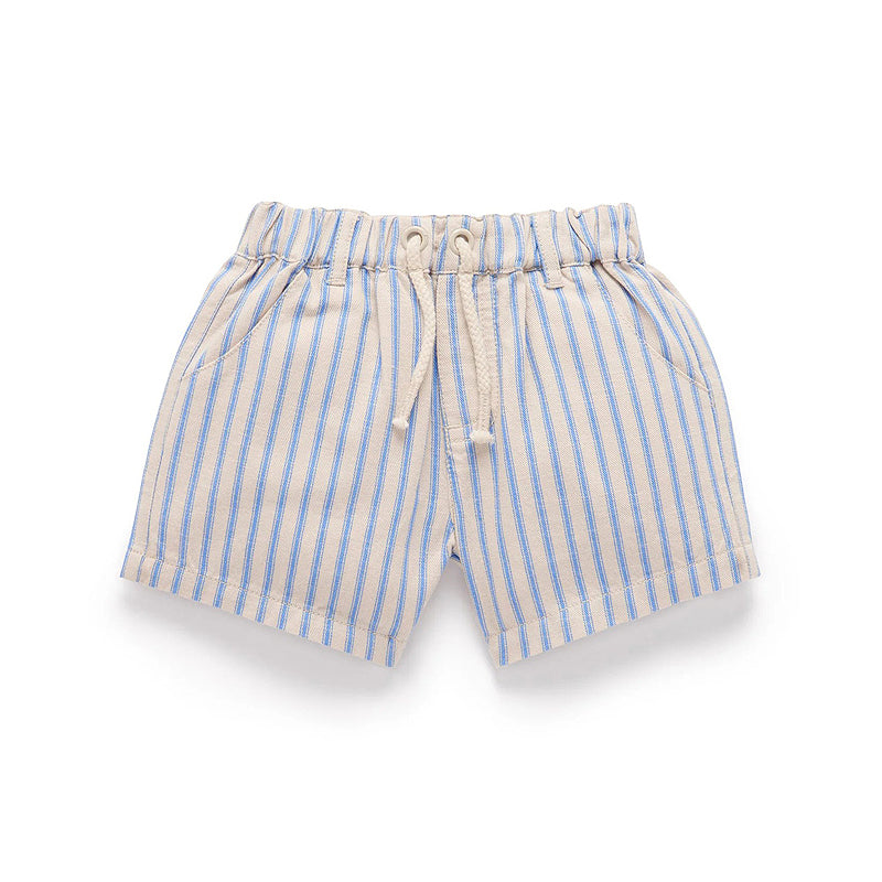 purebaby organic pull on shorts ticking stripe baby kids organic cotton shorts