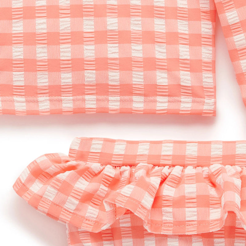 purebaby organic rashie set coral gingham baby swim kids swimwear