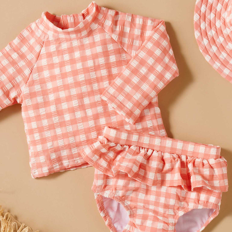 purebaby organic rashie set coral gingham baby swim kids swimwear