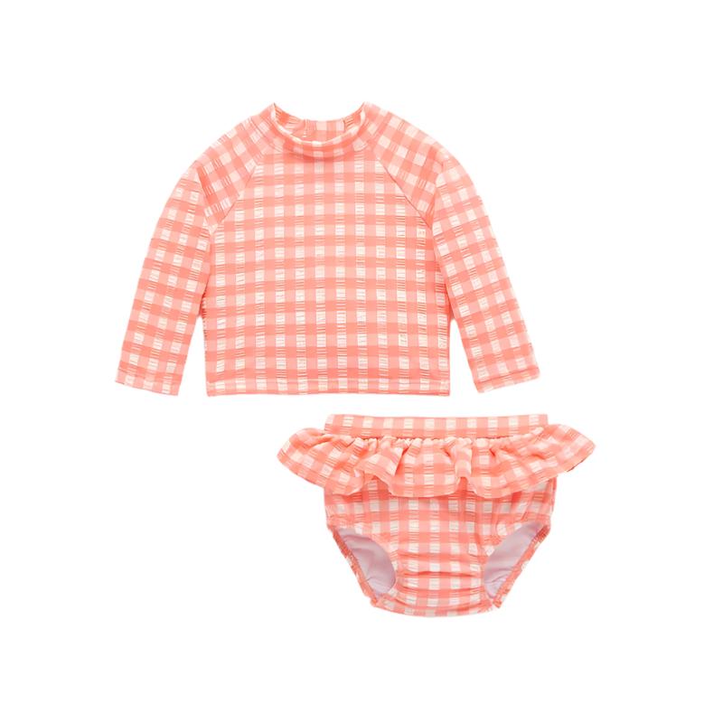 purebaby organic rashie set coral gingham baby swim kids swimwear