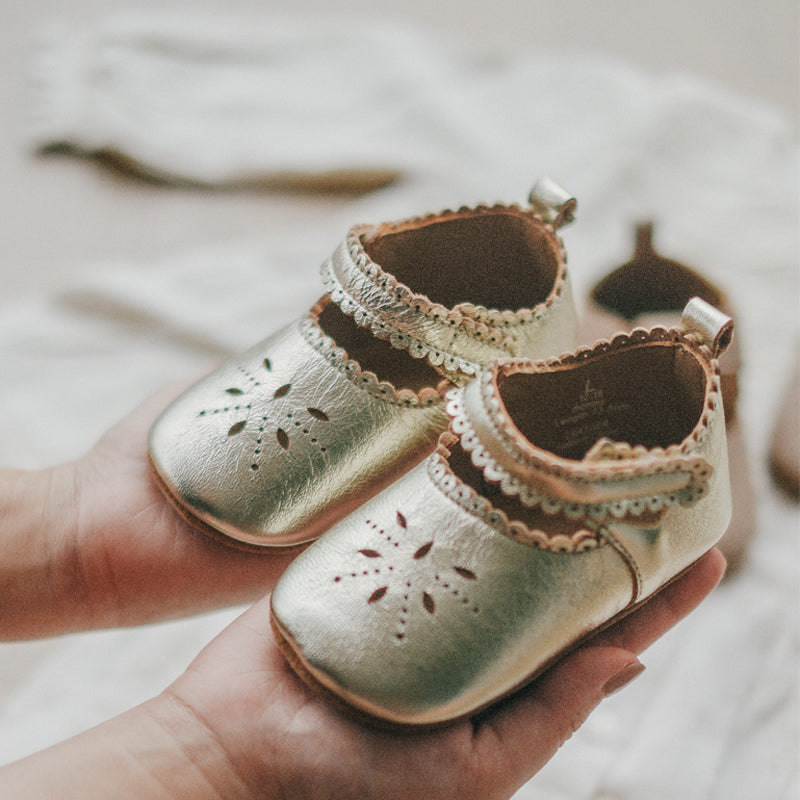 Light Gold Leather Eyelet Mary Jane