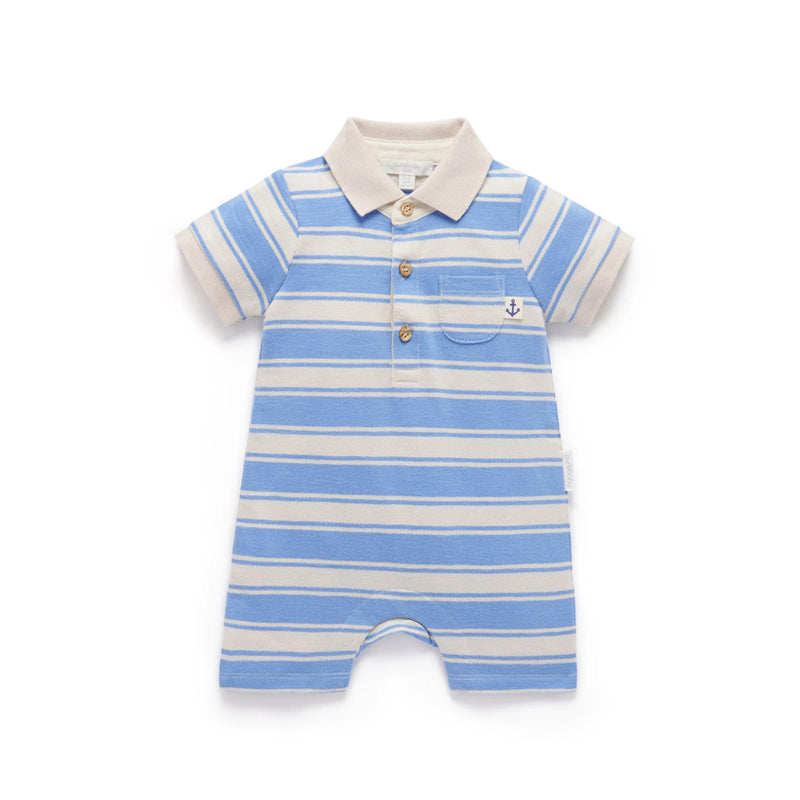 purebaby organic striped polo growsuit ocean stripe newborn baby organic cotton baby clothes