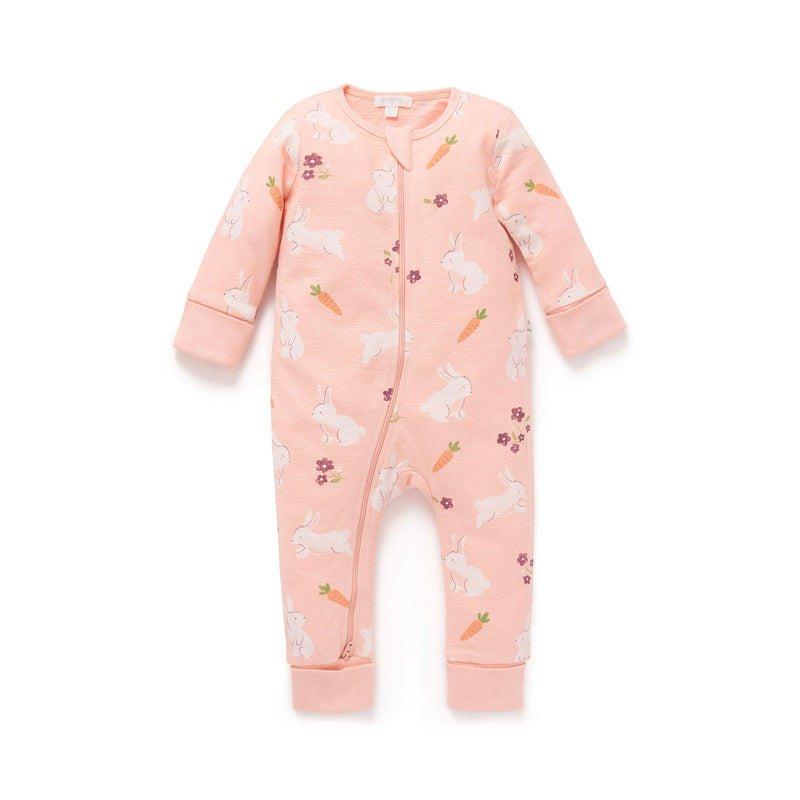 purebaby organic textured footless onesie hungry bunny newborn baby girl organic cotton baby romper