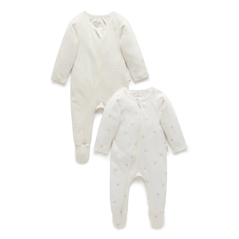 purebaby vanilla bear zip growsuit baby newborn organic cotton romper