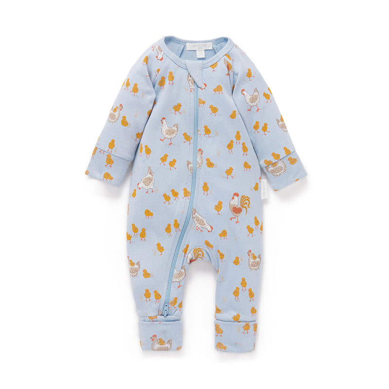 purebaby organic sky chook zip growsuit organic cotton baby clothes