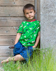 boy in maxomorra tools green short sleeve top