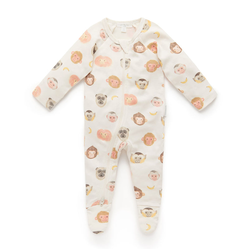 purebaby zip growsuit monkey